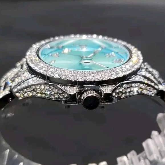 Mens Luxury Full Iced Out Simulated Diamond CZ SilverPlated Arabic Numeral Watch - Picture 4 of 10